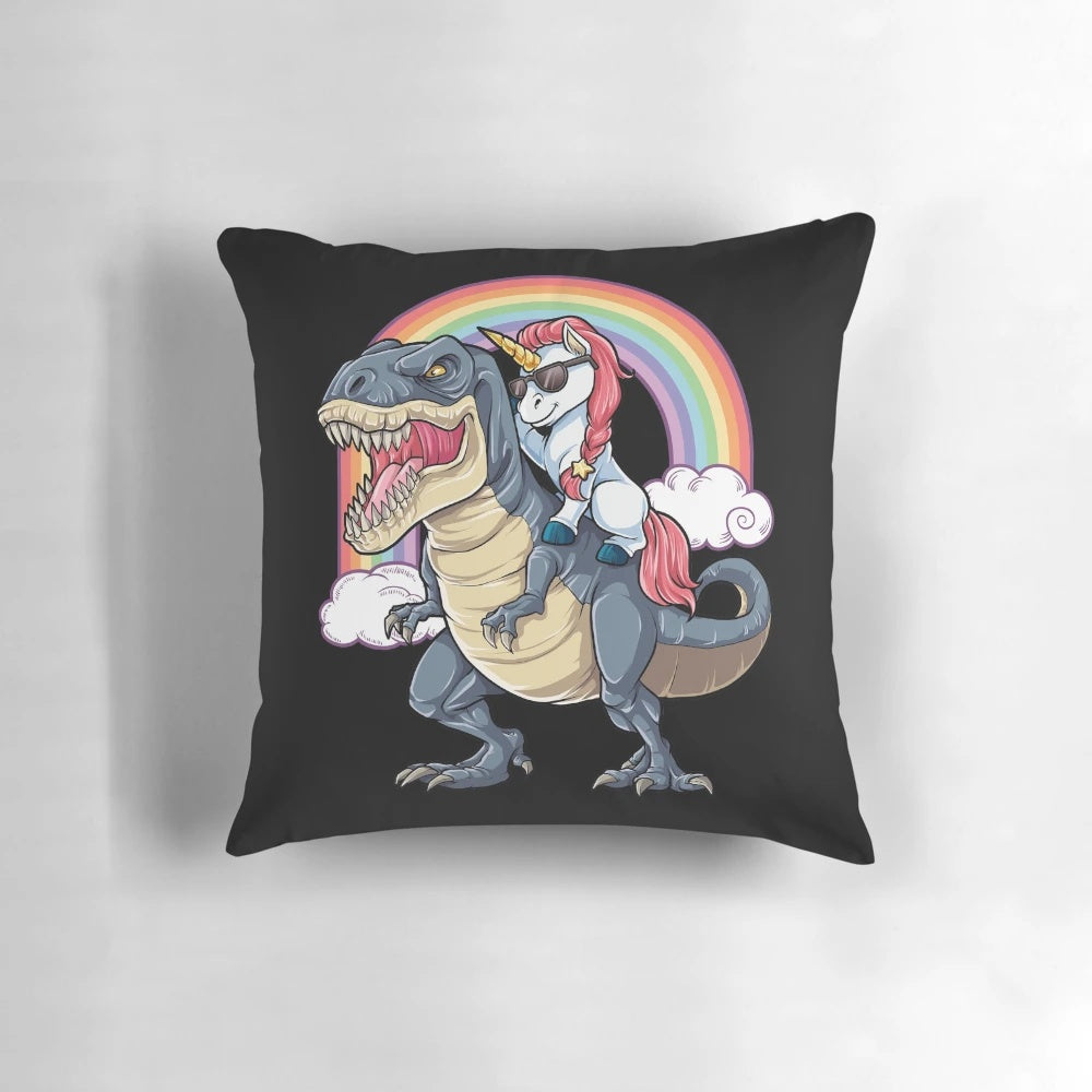 A colorful t-shirt featuring a unicorn riding a dinosaur, perfect for kids' birthday, Christmas, and holiday gifts.