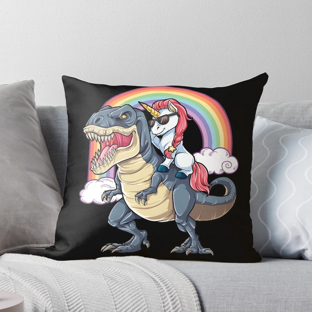 A colorful t-shirt featuring a unicorn riding a dinosaur, perfect for kids' birthday, Christmas, and holiday gifts.