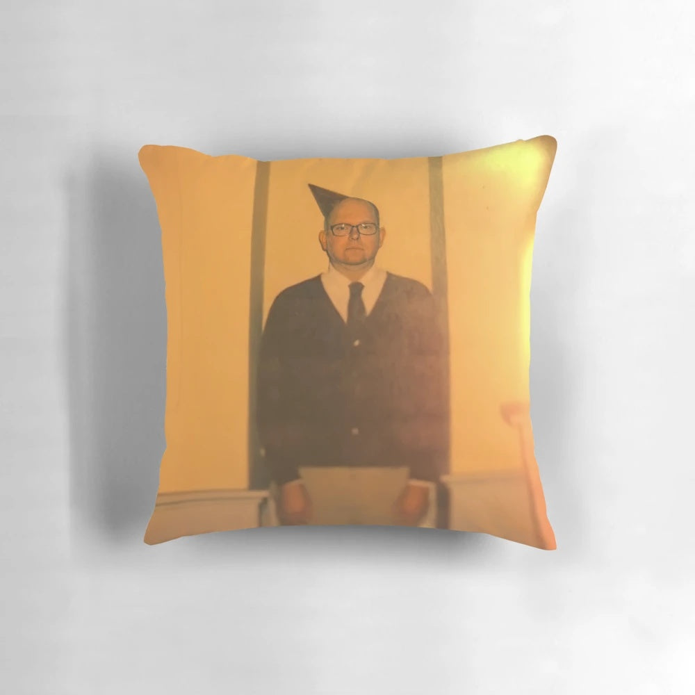 Vibrant pillow featuring characters from the FX series "What We Do in the Shadows", including the energy vampire Colin Robinson.