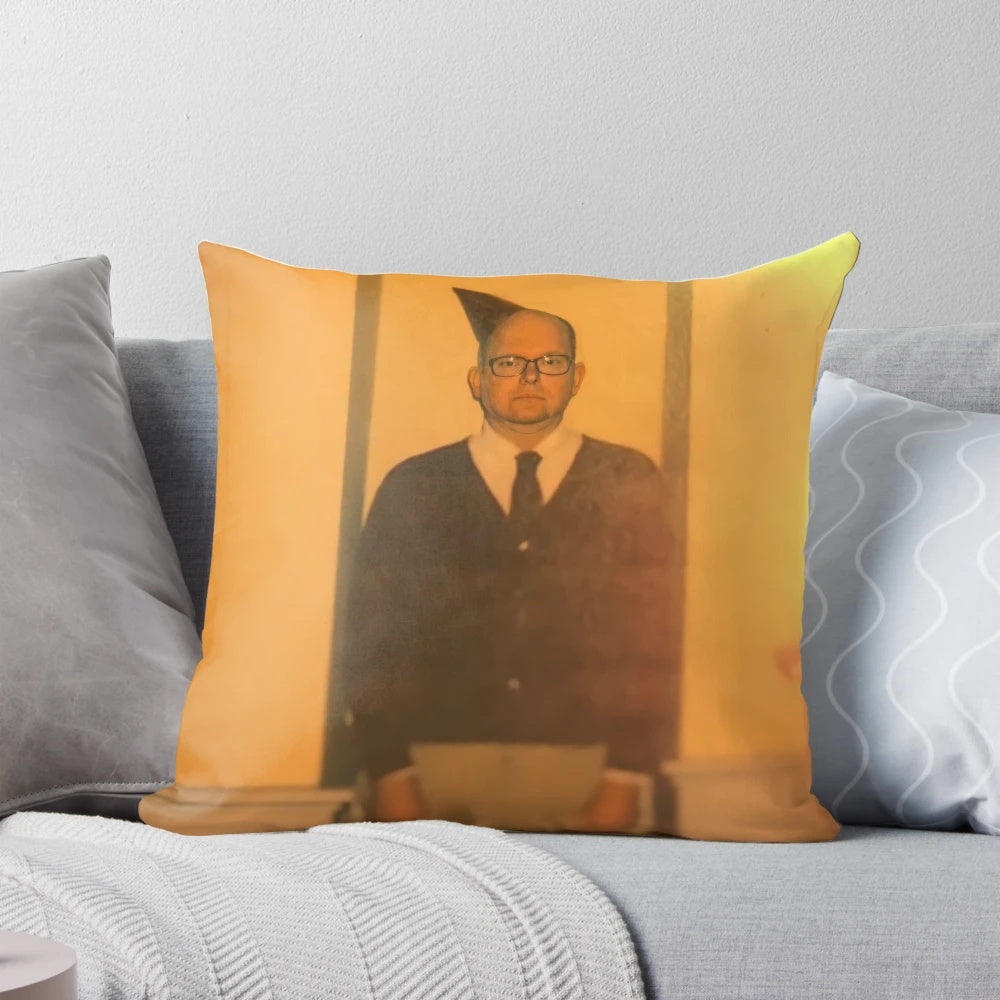 Vibrant pillow featuring characters from the FX series "What We Do in the Shadows", including the energy vampire Colin Robinson.
