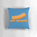 Vibrant orange Wotsits-inspired pillow with a fun, cheesy parody design