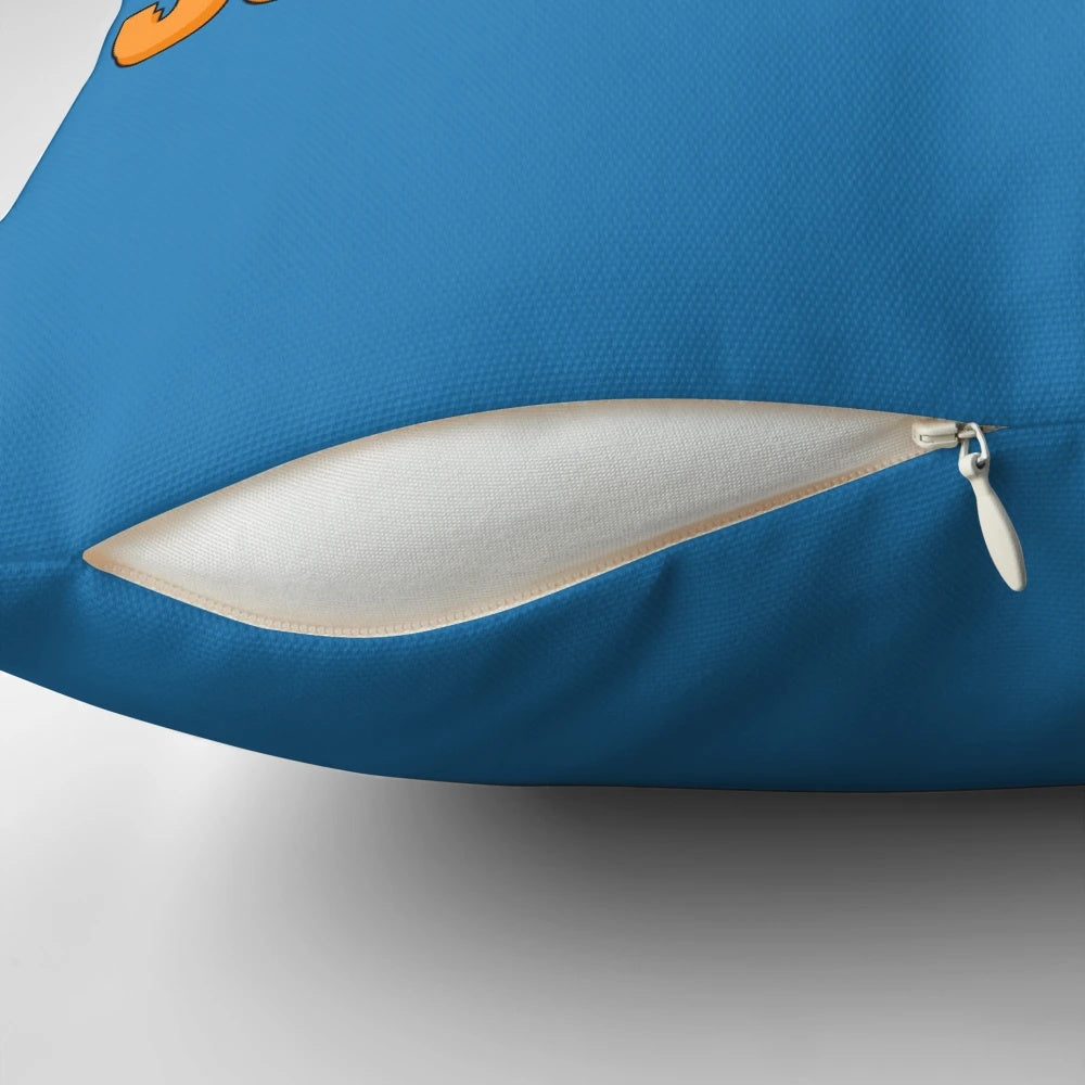 Vibrant orange Wotsits-inspired pillow with a fun, cheesy parody design