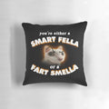 Humorous "You're a Smart Fella or a Fart Smella" throw pillow with a snazzy seagull design
