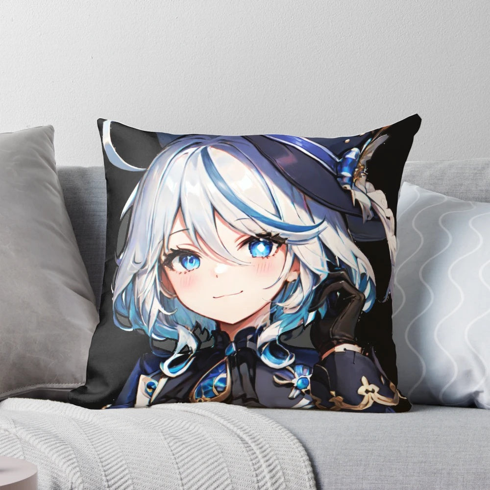 High-quality furina genshin impact sticker on a plush, soft pillow