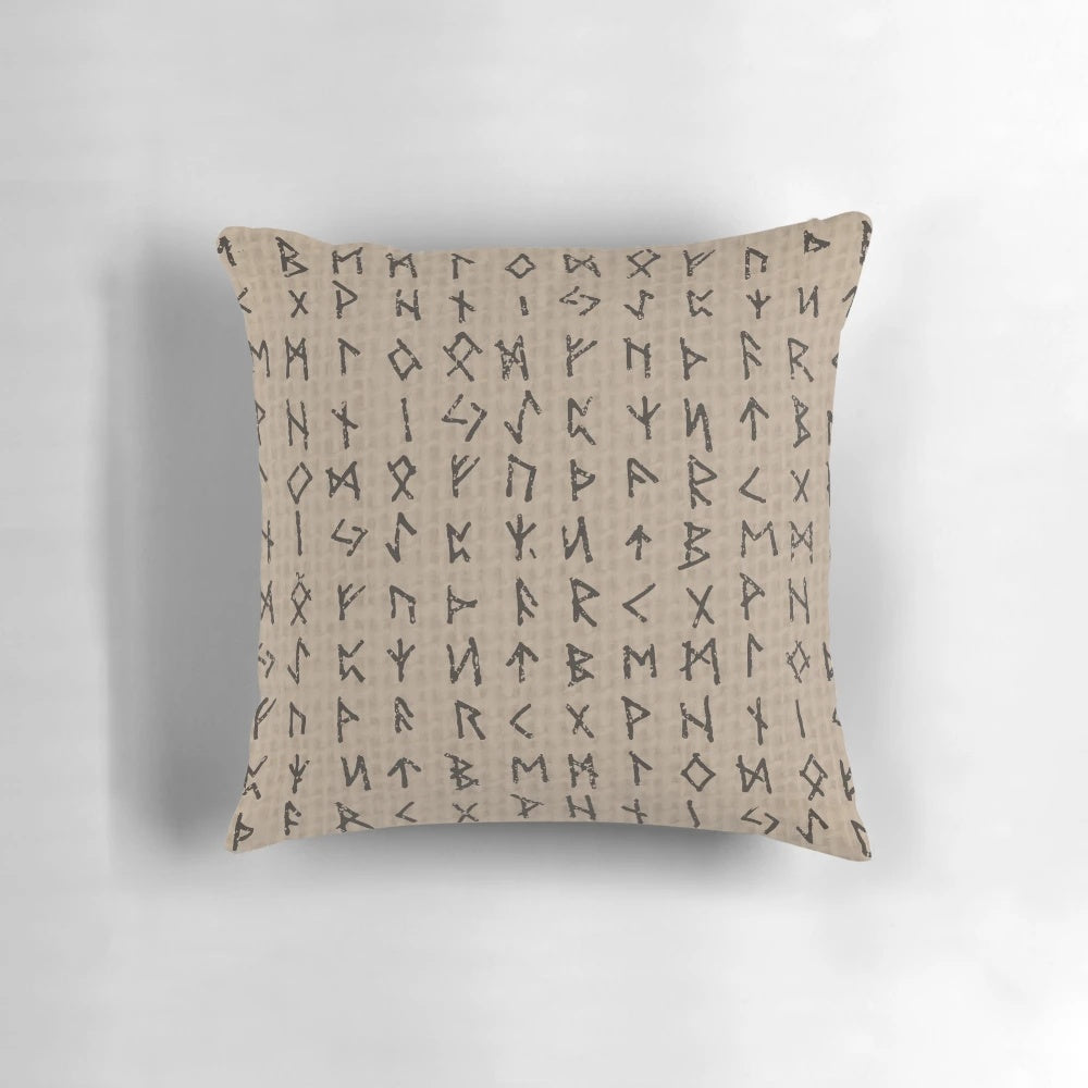Futhark rune pillow with intricate Norse designs