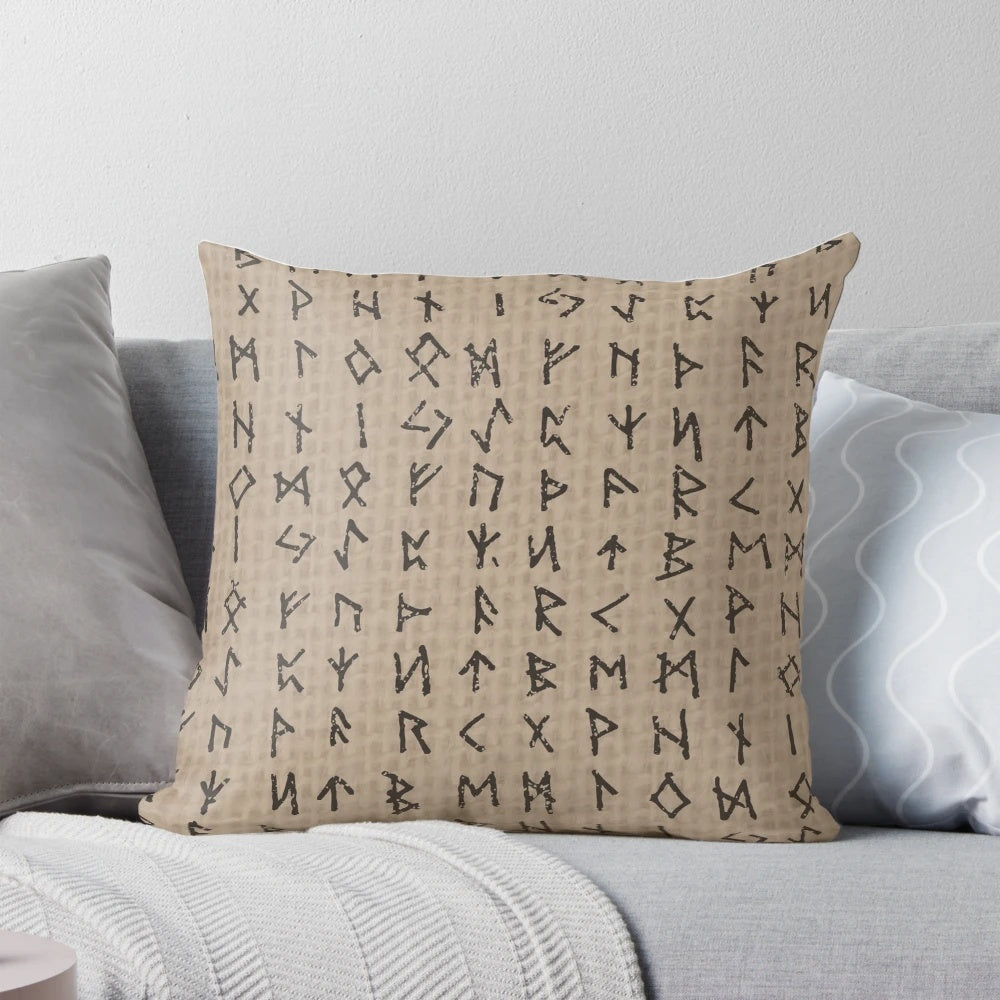 Futhark rune pillow with intricate Norse designs