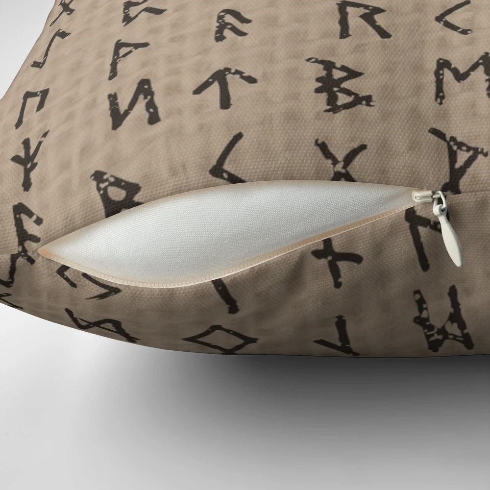 Futhark rune pillow with intricate Norse designs