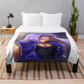 Future Trunks inspired plush blanket with long-haired anime character