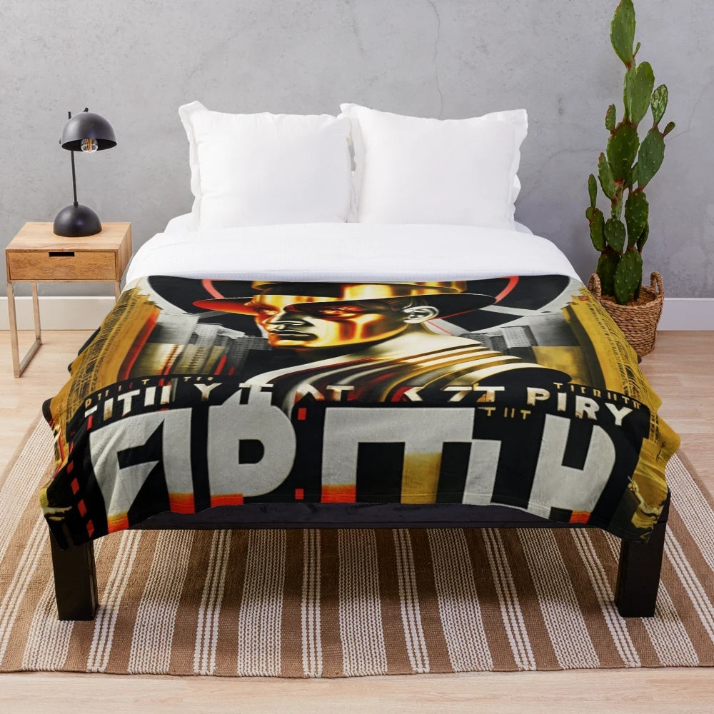 Futuristic plush blanket with cinema and movie theater design