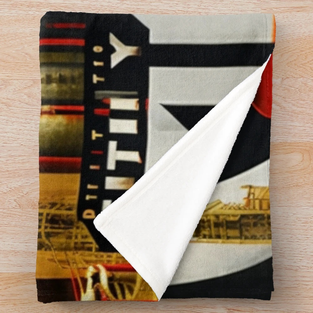 Futuristic plush blanket with cinema and movie theater design
