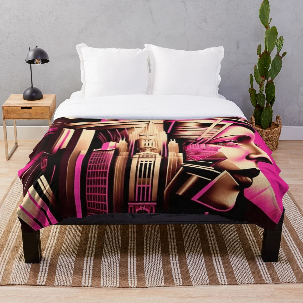 Metropolis City-themed plush blanket with futuristic, cinematic design