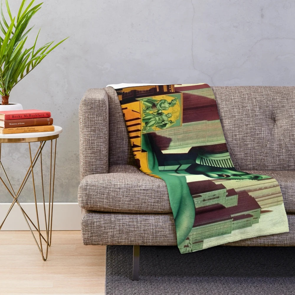 Futuristic cinema-inspired plush blanket with giant light show