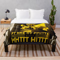 Futuristic graphic print plush blanket with movie theater and city skyline design