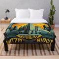 Futuristic plush blanket with abstract geometric color patterns