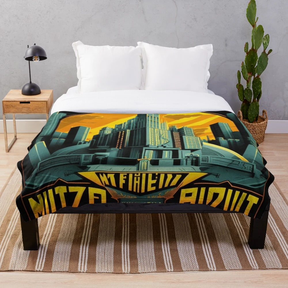 Futuristic plush blanket with abstract geometric color patterns