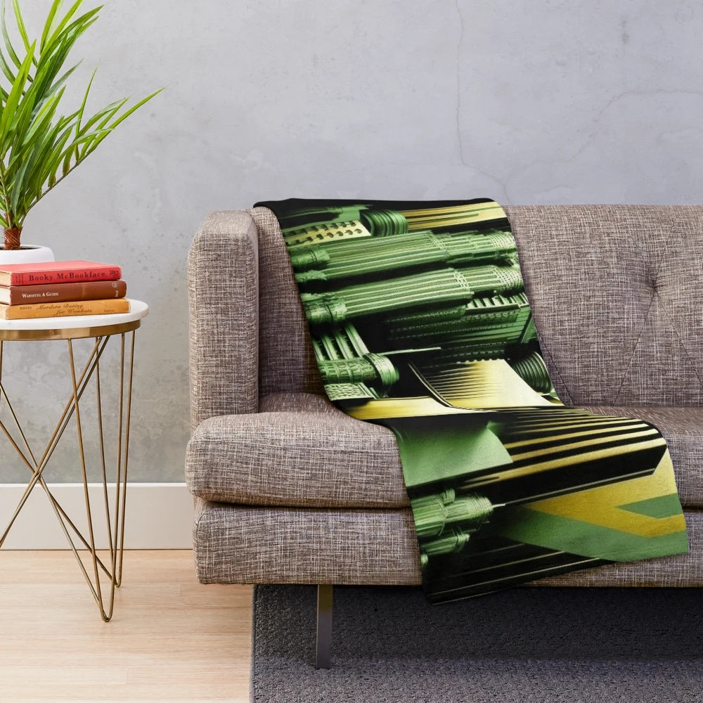 Plush blanket with futuristic city, cinema, and light game inspired design