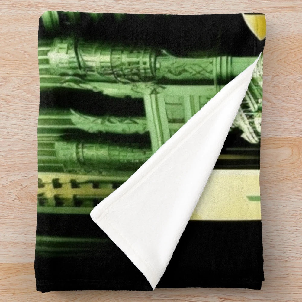 Plush blanket with futuristic city, cinema, and light game inspired design
