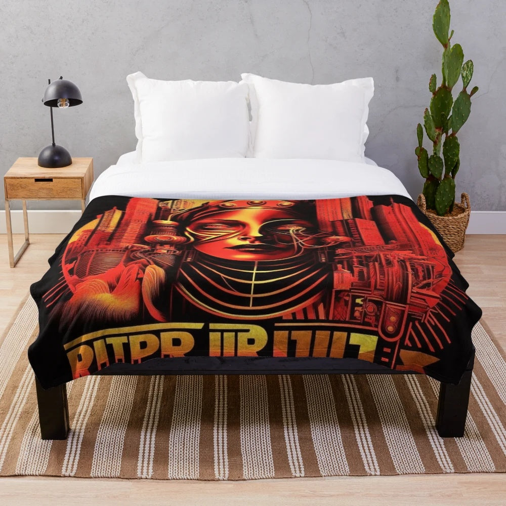 Futuristic city cinema lights games plush blanket