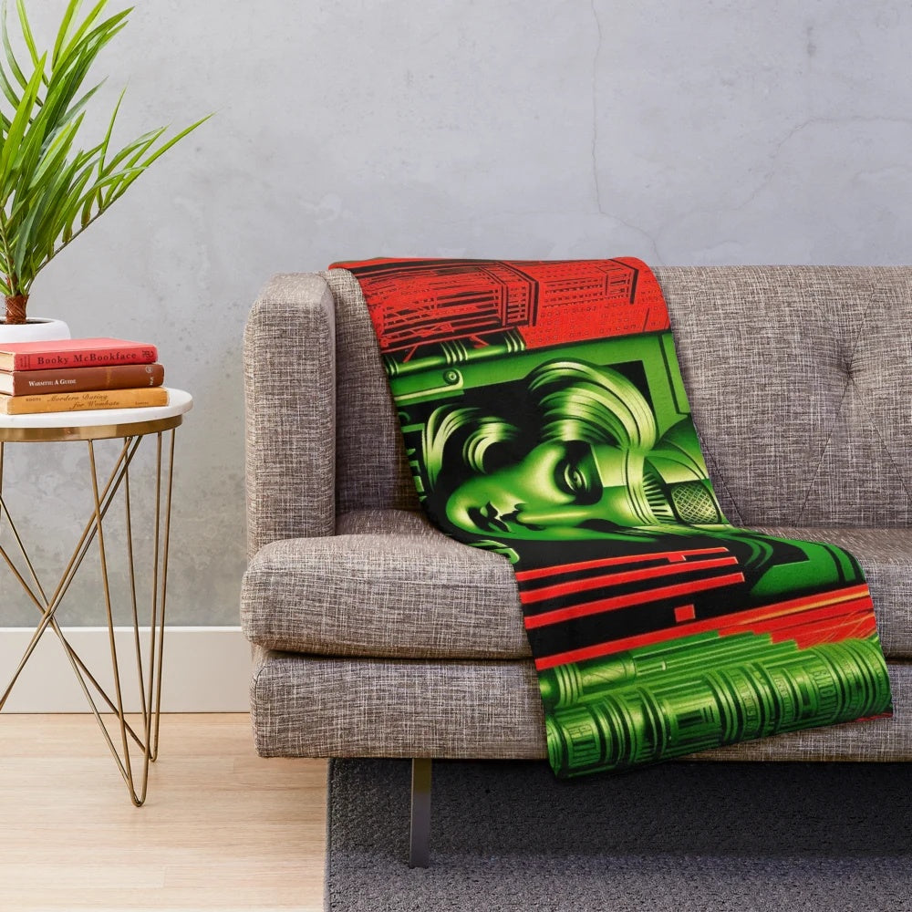 Futuristic city cinema lights plush blanket