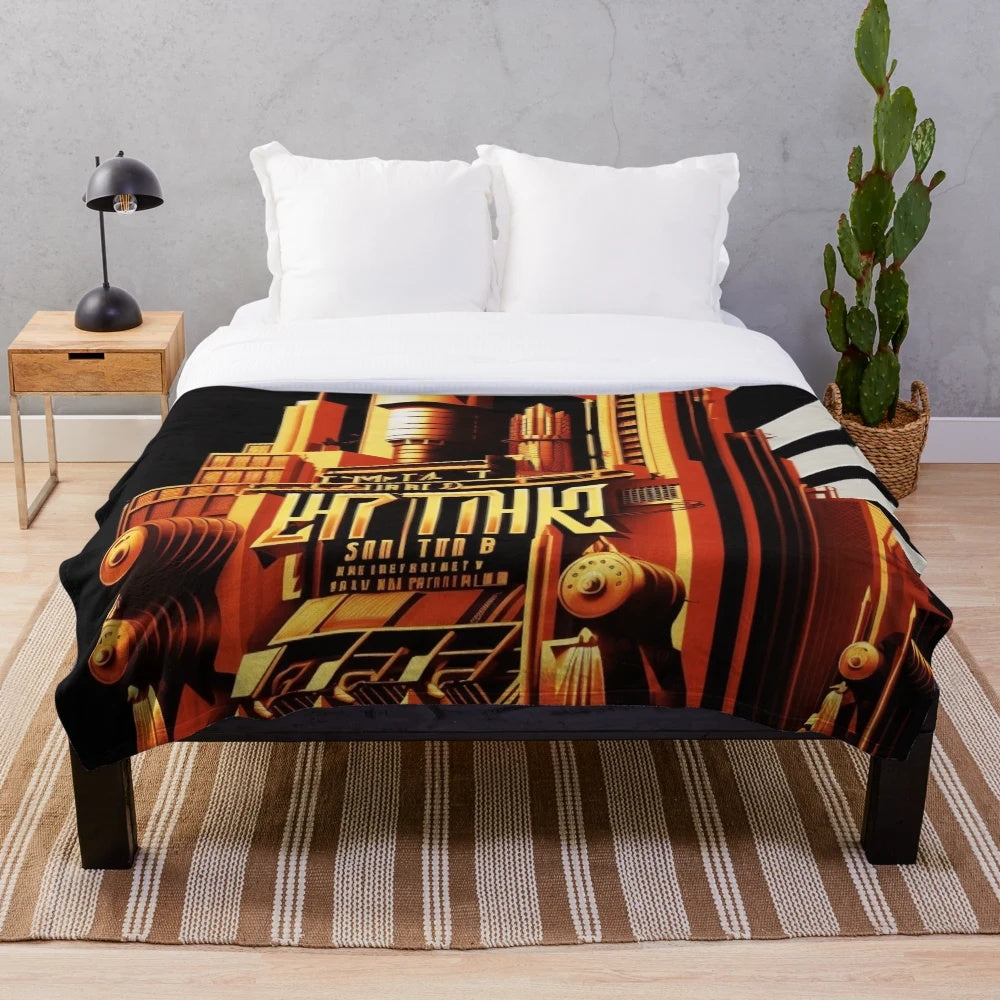 Futuristic city cinema lights plush blanket