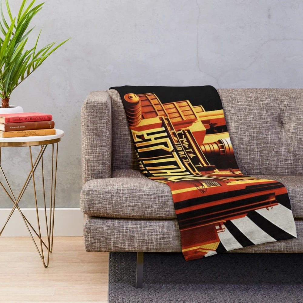 Futuristic city cinema lights plush blanket