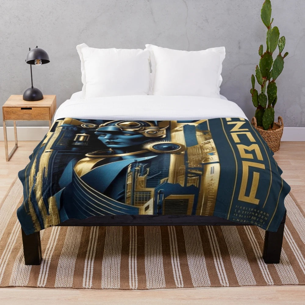 Futuristic city cinema lights themed plush blanket