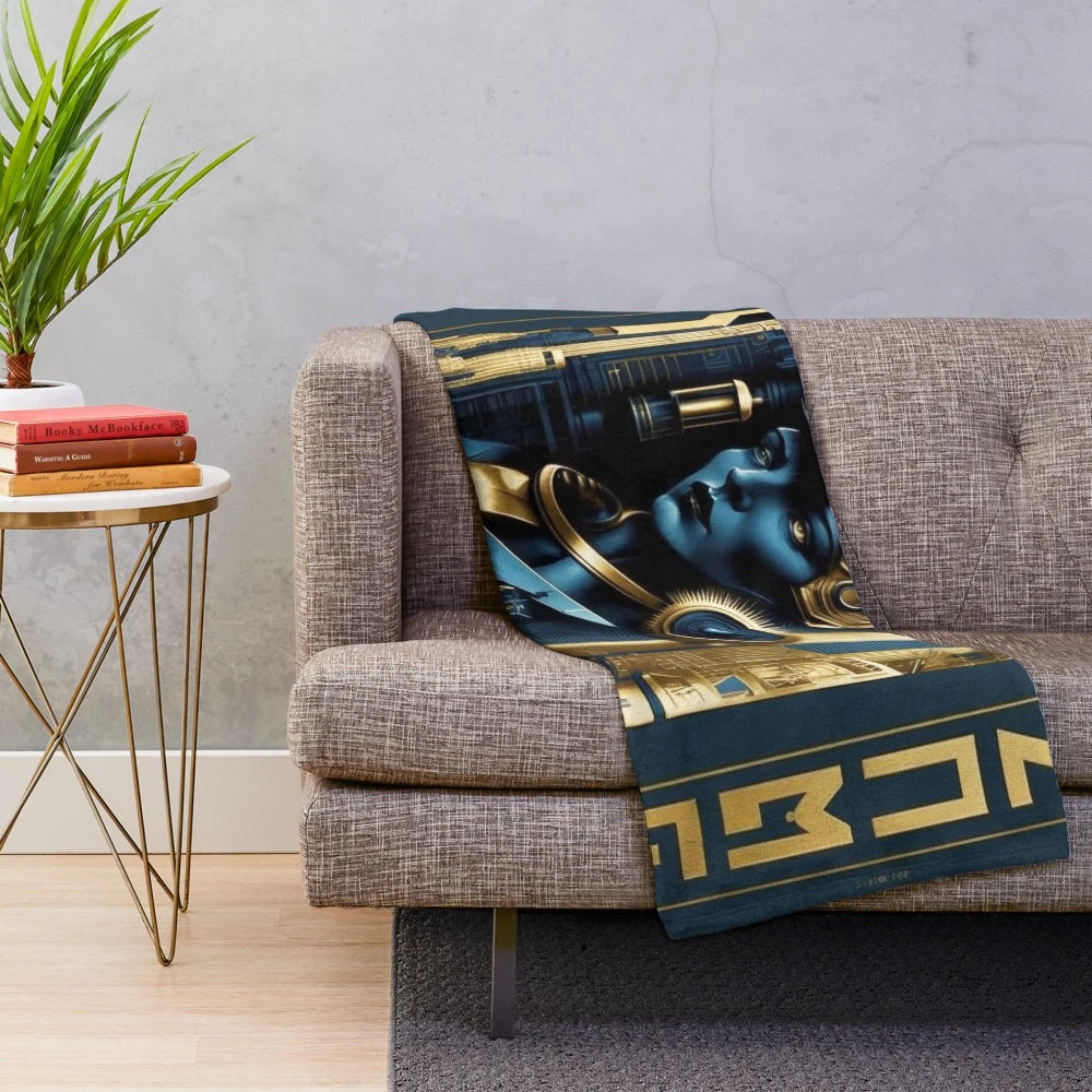 Futuristic city cinema lights themed plush blanket