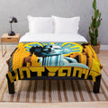 Metropolis-inspired plush blanket with futuristic cinema, lights, and game graphics