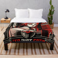 Futuristic city plush blanket with cinema and retro gaming design