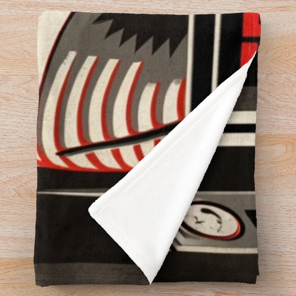 Futuristic city plush blanket with cinema and retro gaming design