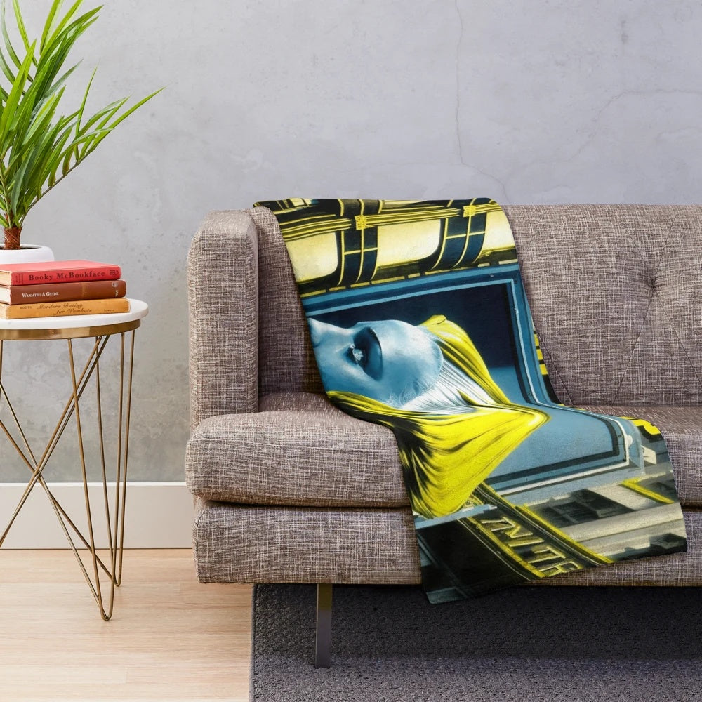 Futuristic city plush blanket with vibrant cinema-inspired design