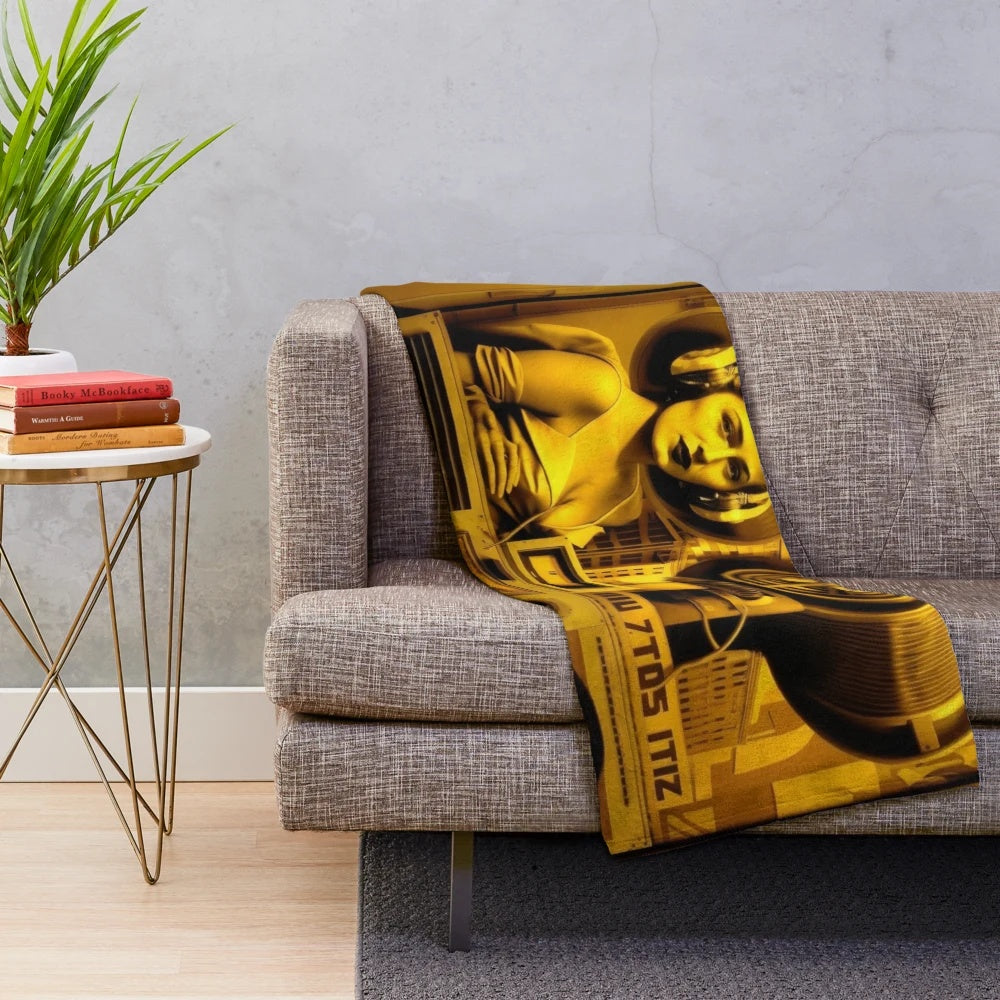 Futuristic city themed plush blanket with cinematic elements