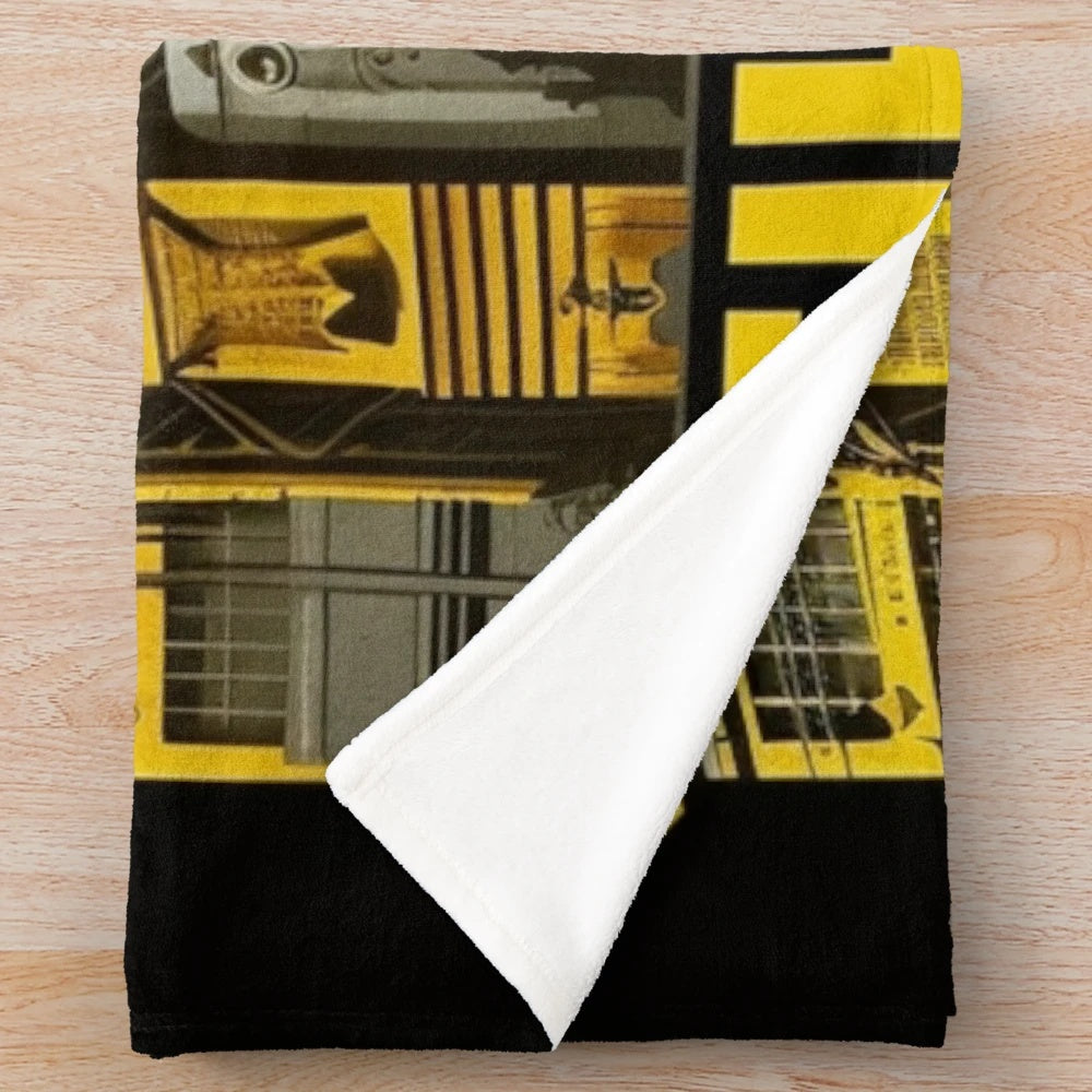 Futuristic plush blanket with cityscape, cinema, and movie themes