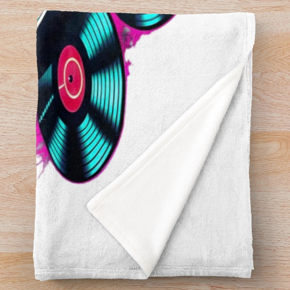 Plush blanket with cyberpunk-inspired cyborg DJ and electronic music art