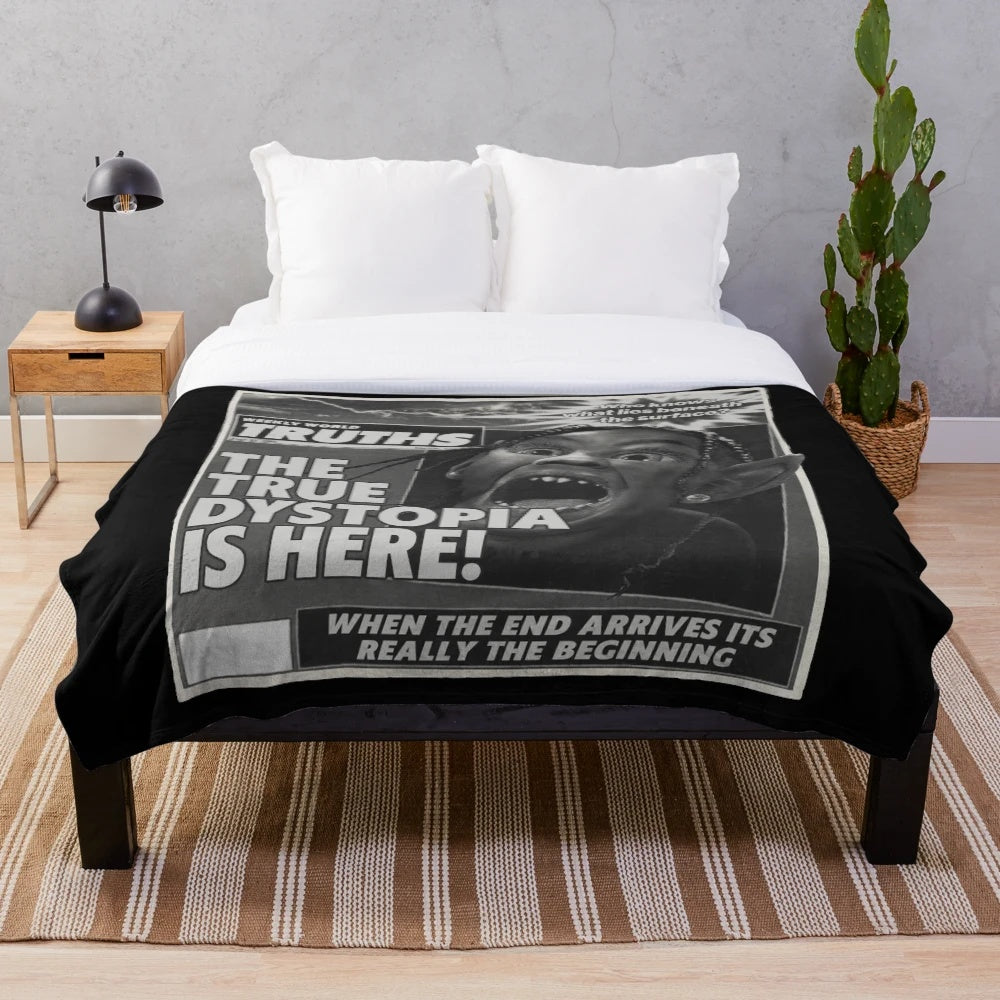 Plush blanket featuring a dystopian sci-fi inspired design