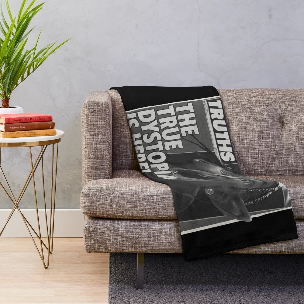 Plush blanket featuring a dystopian sci-fi inspired design