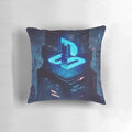 Plush pillow featuring a futuristic city skyline and Playstation logo