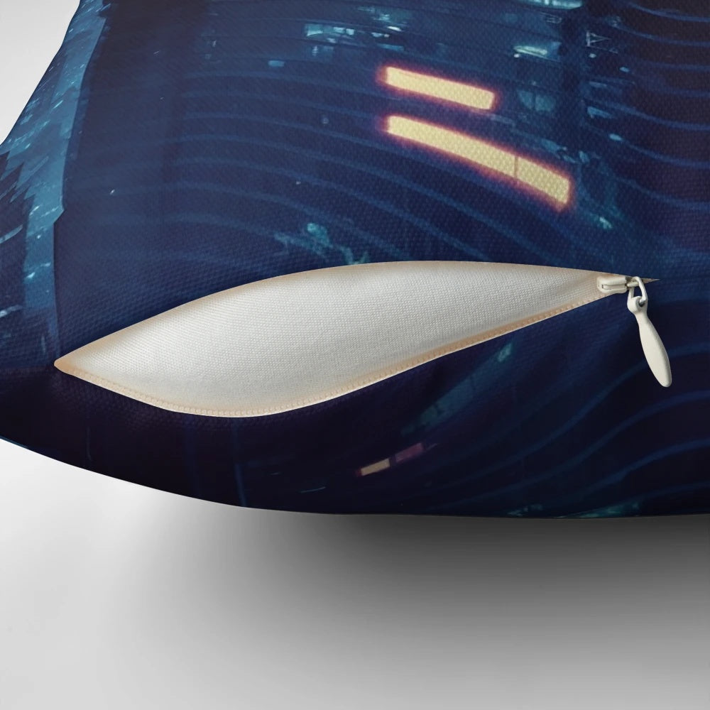 Plush pillow featuring a futuristic city skyline and Playstation logo