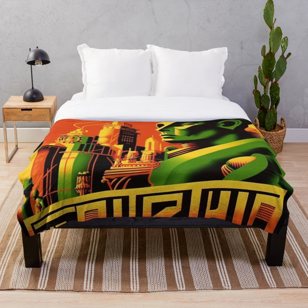 Futuristic Metropolis City Cinema Lights Plush Blanket