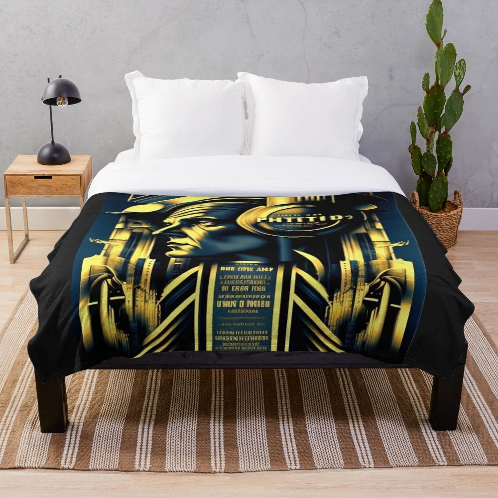 Futuristic Metropolis City Cinema Movie Theater Plush Blanket