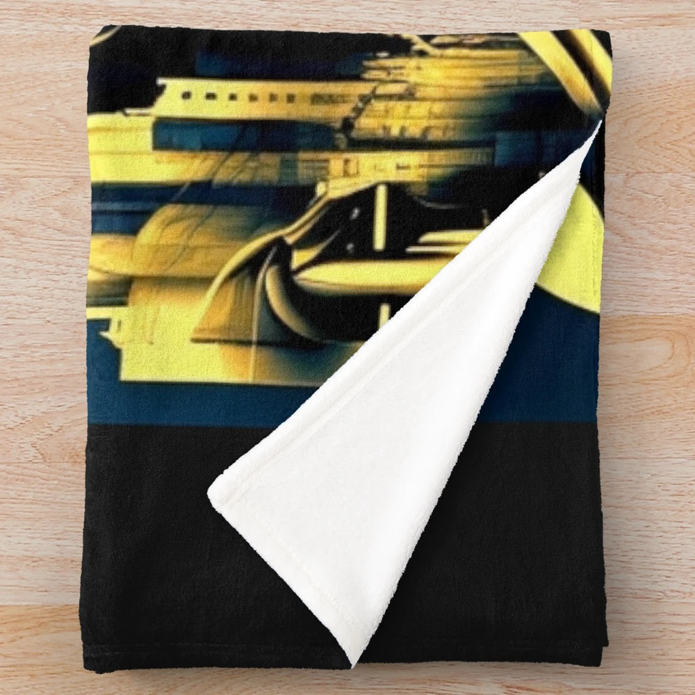 Futuristic Metropolis City Cinema Movie Theater Plush Blanket