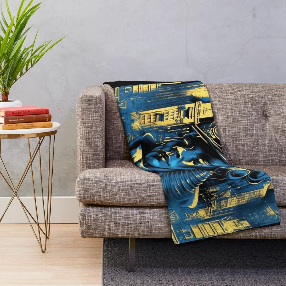 Futuristic Metropolis City Plush Blanket with Cinematic Designs