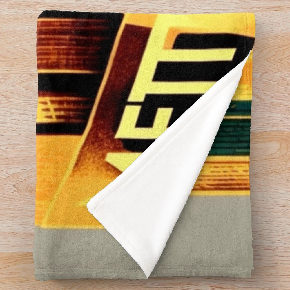 Futuristic Metropolis City themed plush blanket with cinema, light, and games design