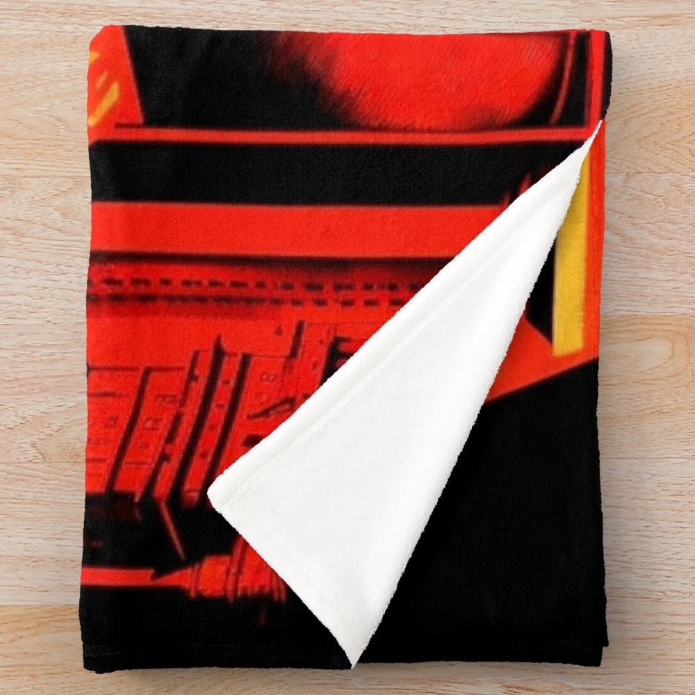 Plush blanket with futuristic Metropolis city, cinema, and light game design