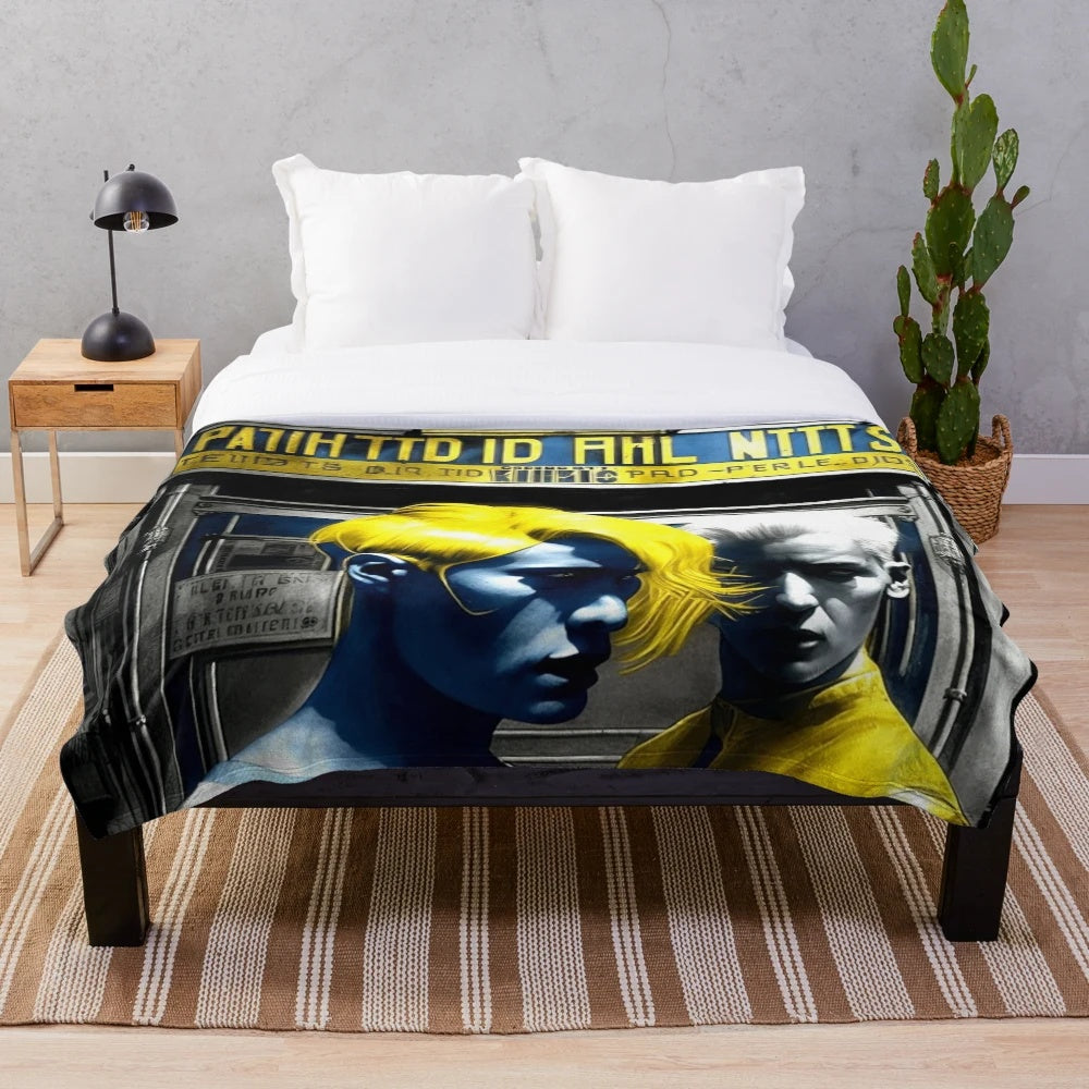 Futuristic Metropolis themed plush blanket with cinema, movie, and lighting elements