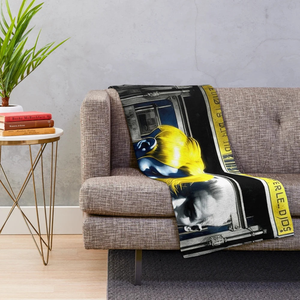 Futuristic Metropolis themed plush blanket with cinema, movie, and lighting elements