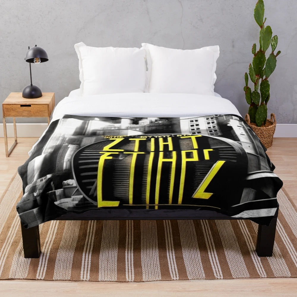 Futuristic Metropolis Plush Blanket with Cinematic Sci-Fi Design