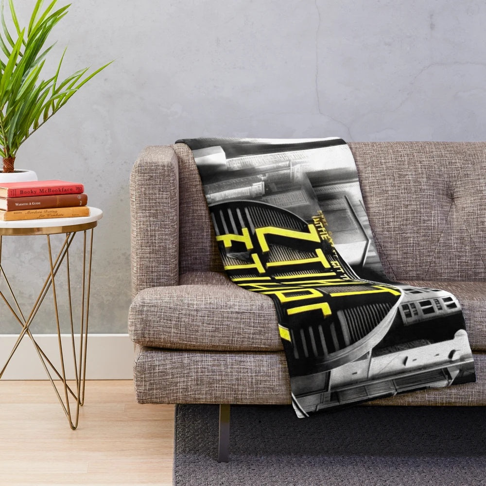 Futuristic Metropolis Plush Blanket with Cinematic Sci-Fi Design
