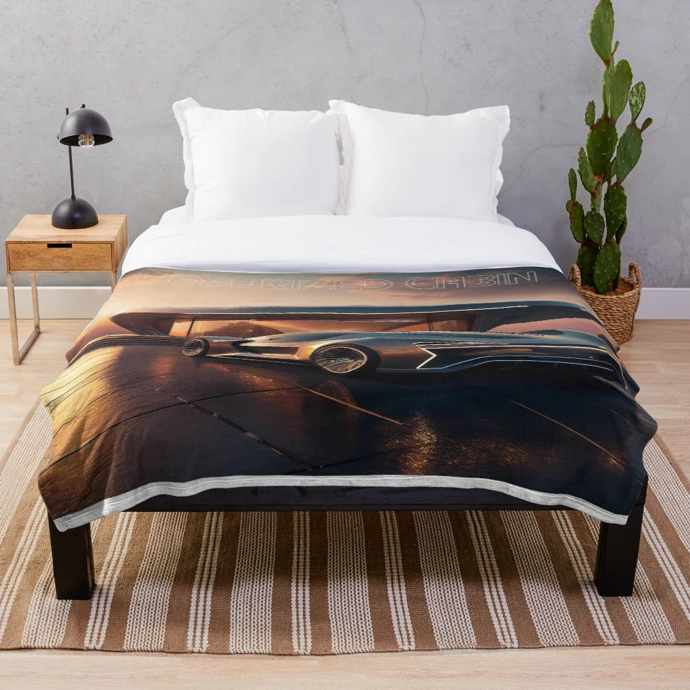 Futuristic plush blanket inspired by sports cars and space technology