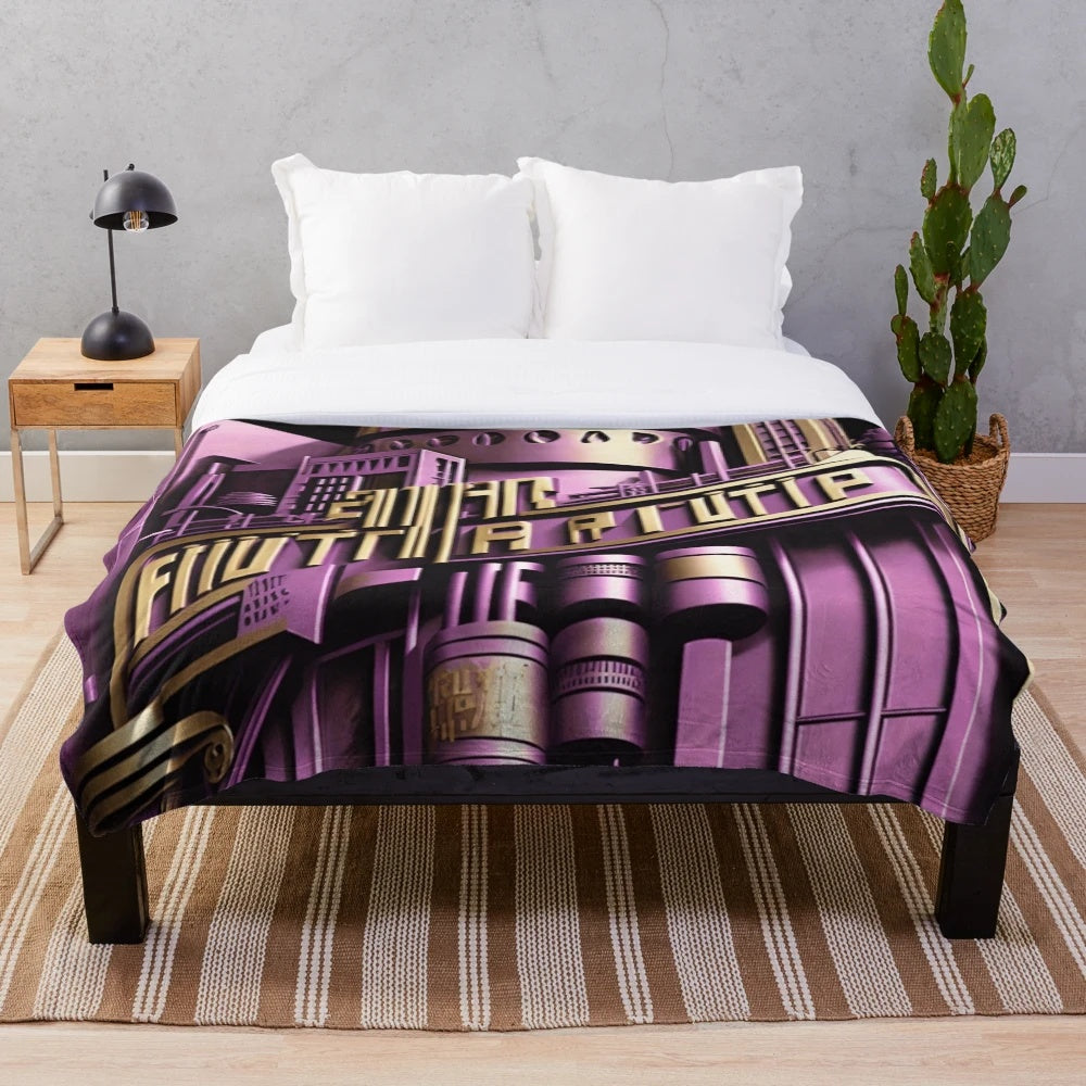 Futuristic plush blanket with cinema, movie theater, and light game inspired design